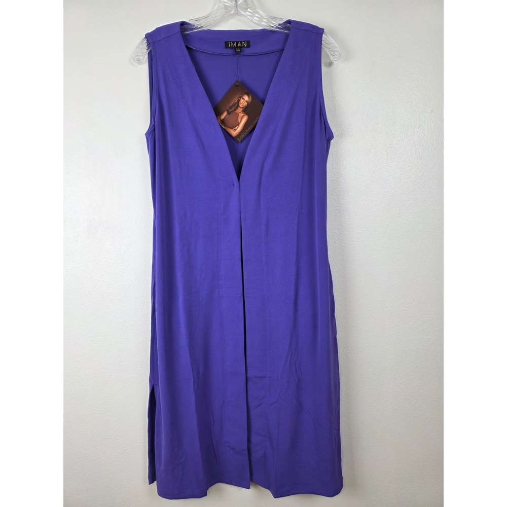 IMAN Topper Vest Womens XS Purple Sleeveless Open Front Pockets Hook‎ Closure